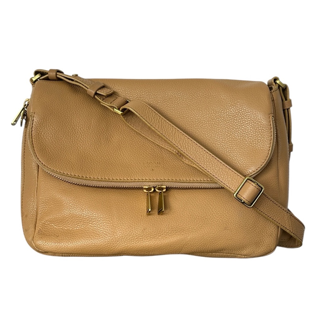 Fossil Preston Pebble Leather Flap Front Shoulder Bag Crossbody Purse‎ Camel Tan
